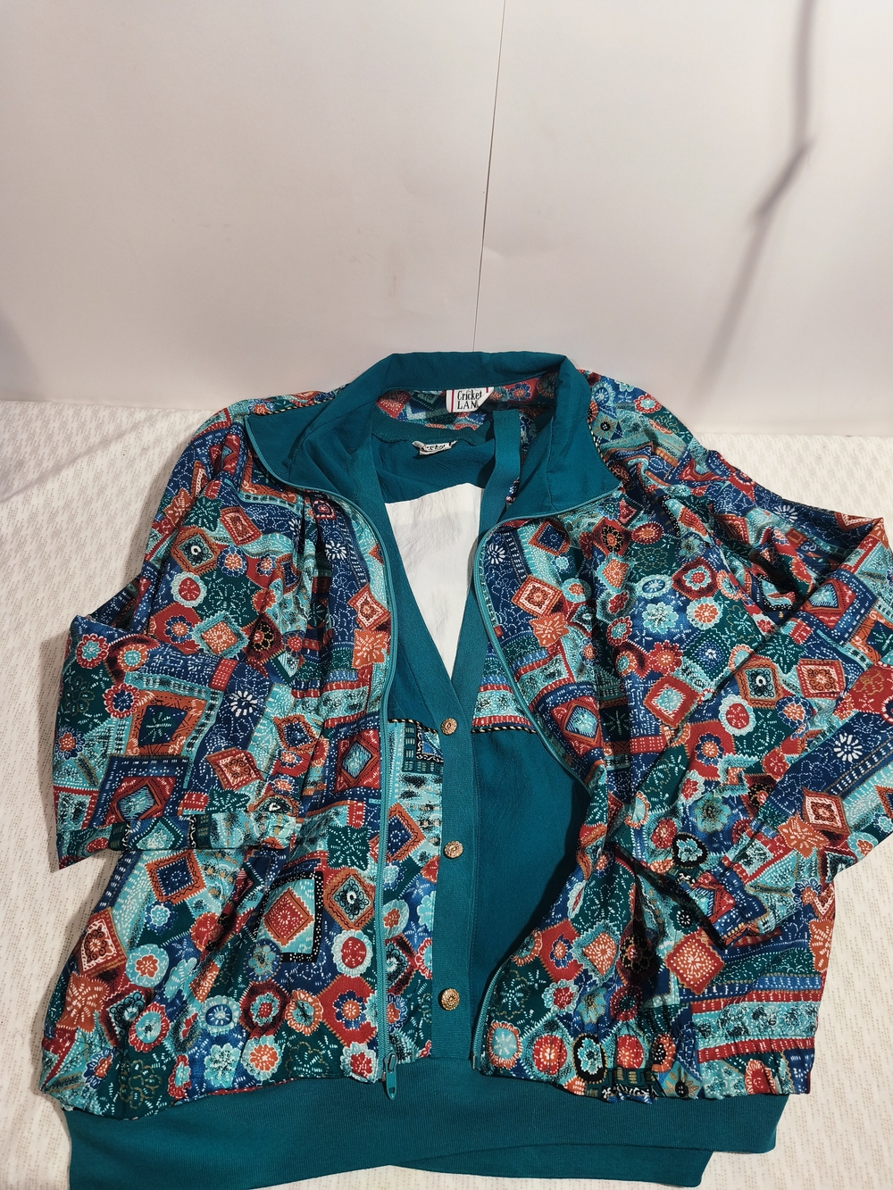 Windbreaker+Sweater Vest Women's Top Sz 44/24w Layered Look Floral Grandma Core